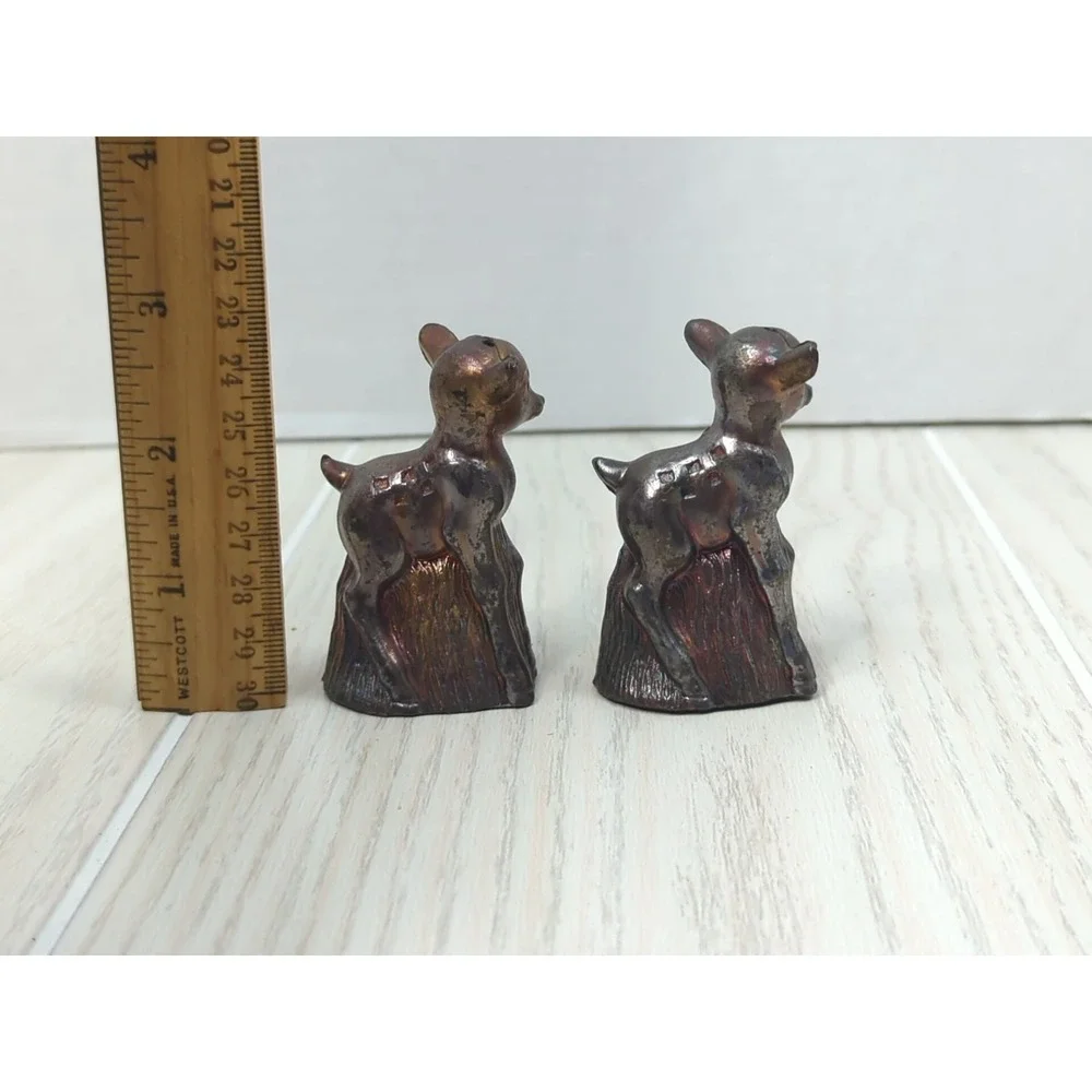 Copper Fawns baby deer vintage mini small salt pepper shakers set